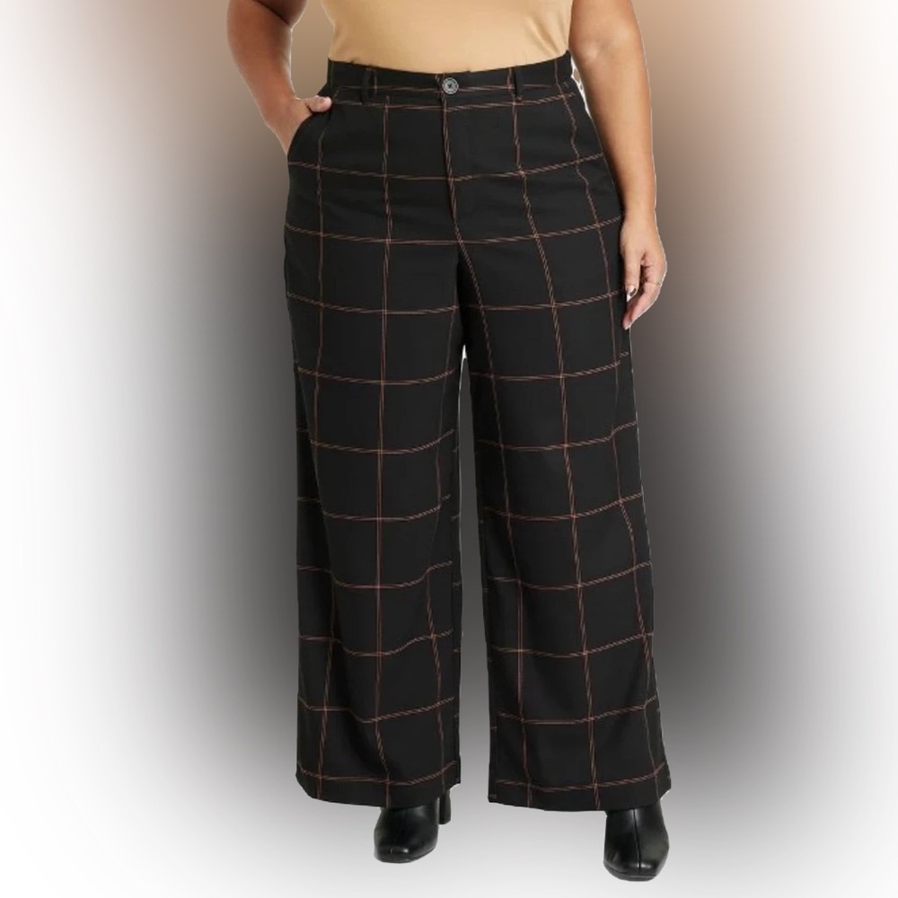 Ava & Viv Black and Brown Checkered Wide Leg Pants